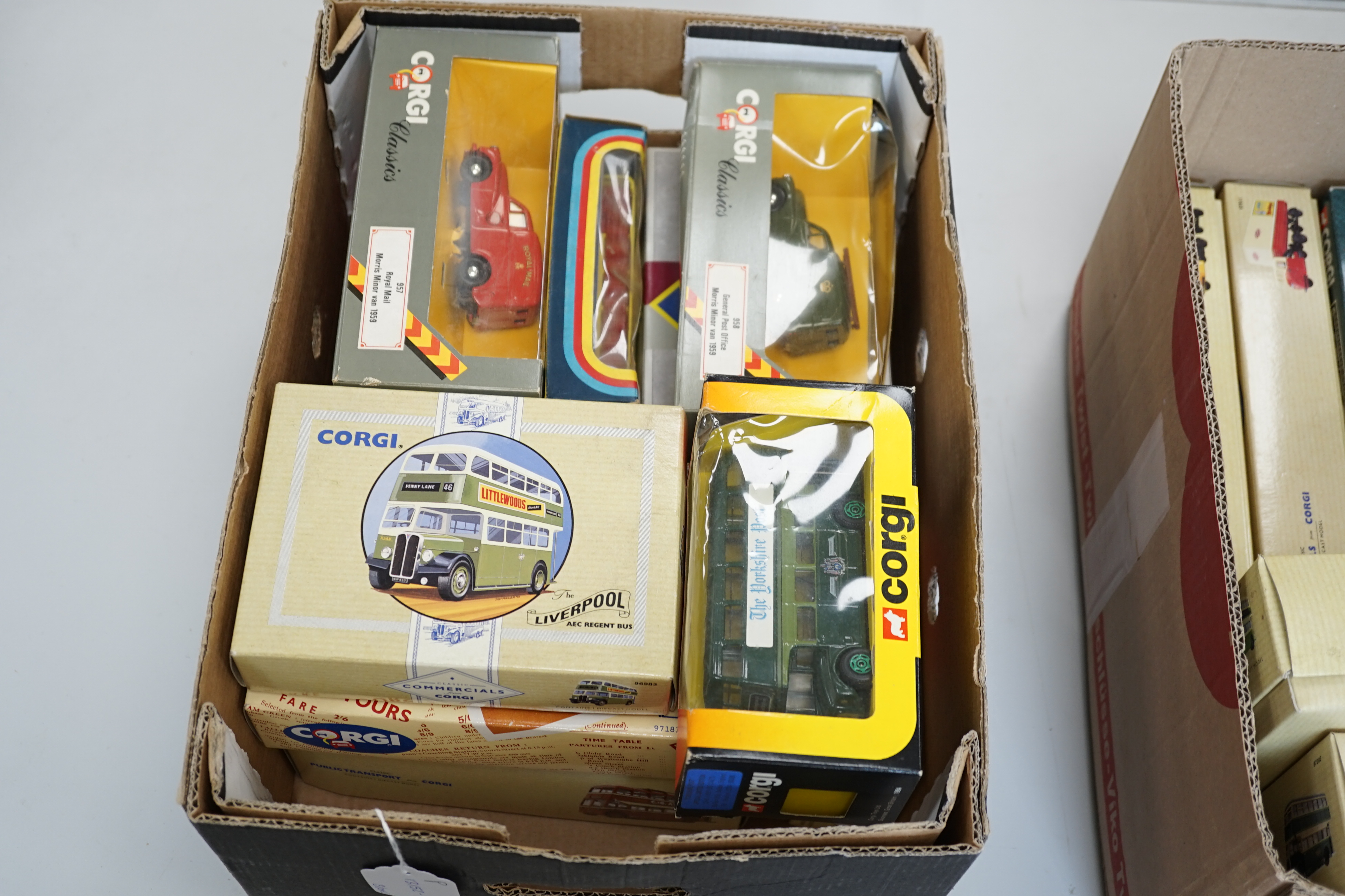 Thirty-three boxed Corgi Classics, etc. diecast buses, coaches and commercial vehicles, operators including; Timpsons, Liverpool, Post Office telephone van, Leeds City, Stagecoach, Maidstone & District, Southdown, etc.